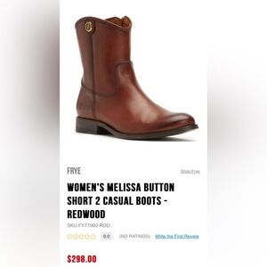 FRYE Sz 8 Melissa Short Brown Leather Ankle Boots Orig $298